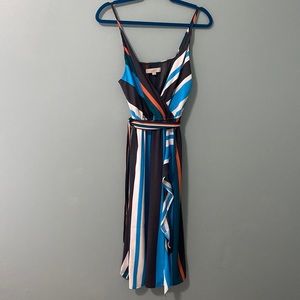 LOFT adjustable Color block belted striped dress SZ Small Petite